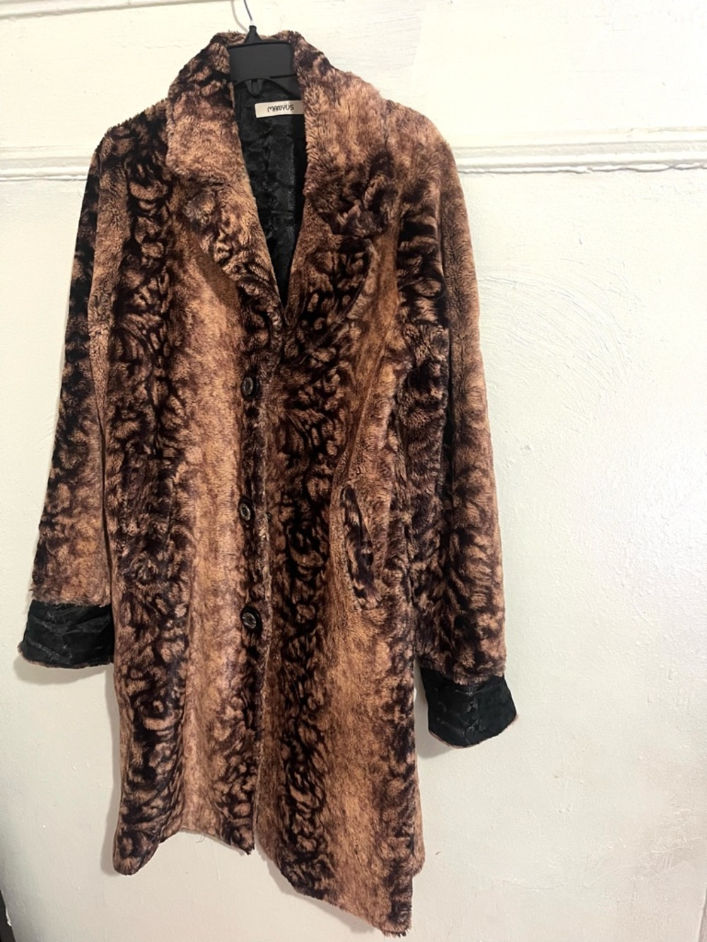 Vintage Manyus Mid length, Animal Print Faux Fur Coat.